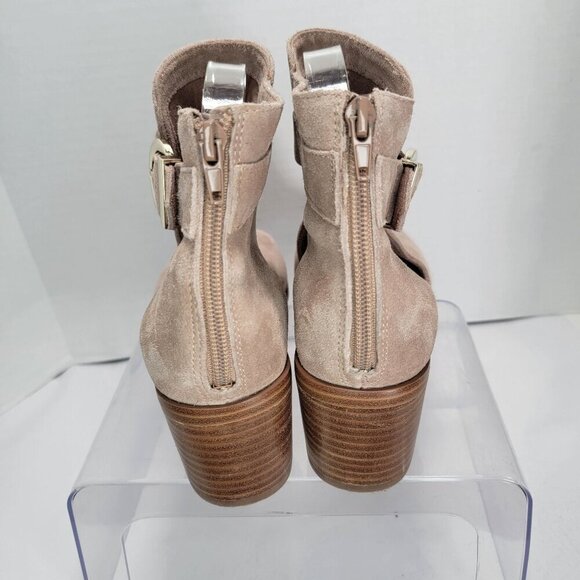 Sole Society Womens 8 So Tracy Leather Peep Toe Ankle Bootie Tan Neutral Casual - Picture 8 of 10